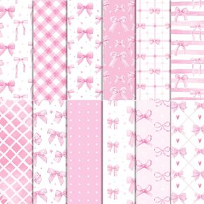 24 Sheets Bow Scrapbook Paper 11.8'' x 11.8'' Pink Bows Pattern Pad Crawfish Double-Sided Scrapbook Paper for Bow Scrapbooking Background Card Making Kit Floral Cardstock Origami DIY