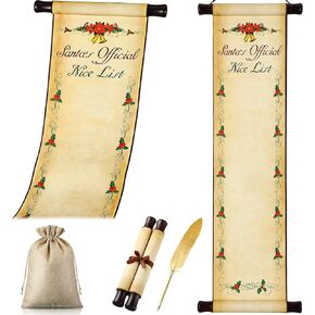 Watersay Christmas Santa's LIGE LIGE SCROLL PAPER PAPRE PACKLS مع عصا خشبية 7.8 × 31.5 بوصة PAPER SANTA CLAUS PLOW PROP للكتابة باليد مع حقيبة الخيش وقلم الريشة