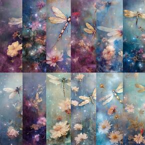 24 Sheets Dragonfly Scrapbook Paper 6'' x 6'' Square Single-sided Crafts, Scrapbook