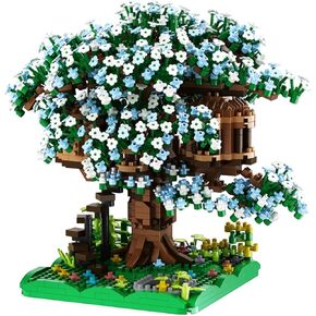 Bdydt Blue Cherry Blossom Bonsai Tree Building Buchs ، （1443 قطعة） زهرة Treehouse Model Mini Build Build Toys ، Tree House Model Toys For Kid and Come