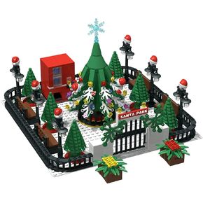 Building Block Education Toy - Christmas Tree, Vending Machine, Street Lamp, Fences, Entrance Door, Bench Building Bricks for Christmas Park Compatible with Major Brands(Santa Park)