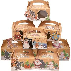 ourwarm 12 Pack Christmas Cookie Boxes مع نافذة ، وصناديق ذات عطلات كبيرة من مخبز الطعام لتقديم الهدايا ، والمعجنات ، والحلوى ، وفضلات الحفلات ، وصناديق هدايا عيد الميلاد كرافت مع أشرطة وعلامات هدايا DIY