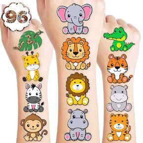 96 PCS jungle Animal Tattoos for Kids - Safari Zoo Birthday Party Decorations ، Plitch Animal Thating Party Forms Favors Forms For Boys Girls School Homwards