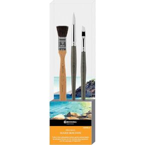 مجموعة فرشاة الطلاء المأمدة من Escoda Signature Artist ، مجموعة ماري بودون رقم 1 ، تشمل بيرلا (توراي الأبيض الصناعي) حجم الجولة 14 ، حجم زاوية بيرلا 10 و Ultimo (السنجاب الاصطناعي) حجم Mottler 9