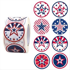 1.5 inches/500 Patriotic Stickers, 8 Designs of American Flag Stickers, 4th of July Stickers for Patriotic Decor Presidents Day Memorial Day Independence Day Labor Day Veterans Day