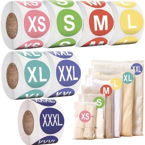 1 Inch Clothing Size Stickers Business Labels - Atiger 3500 PCS Colorful Coded Round Self Adhesive Size Stickers for Clothing T Shirts Trousers Skirt Retail, 7 Sizes (XS, S, M, L, XL, XXL, XXXL)