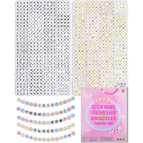 BestNow Letter Beads 2 Box Friendship Bracelets alphabet alphabet beads preppy beads Jewelry Making Kit with exeds for teen girl gifts 6 7 8 9 10 11 12 （black and gold）