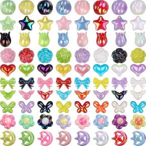 80 PCS حبات للأقلام ، AB Color Acrylic 3D Beads Beads Set Set ، Multicolor لطيف للأساور MANGELETS ALED ALES FORCAL MANDE