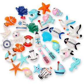 Daimay 34pcs راتنجات الحلي البحرية مصغرة زخرفة الشاطئ مجموعات مصغرة على شاطئ البحر مرساة Seastar Lifebuoy نموذج المناظر الطبيعية الدقيقة ديكور الحوض المائي