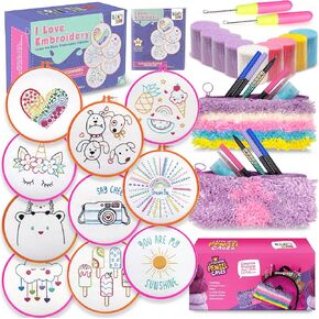 طقم تطريز مبتدئين في Craftiloo 10 أنماط مسبقة ختمها Needlepoint Cross Stitch Craft خياطة DIY قلم رصاص الحالات المزلاج مثالية للأعمار 7-13 حزمة