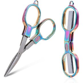2PCS Folding Scissors, Travel Safety Scissors Tsa Approved, Mini Portable Scissors with Keychain, Fit in Pocket Stainless Steel Retractable Compact Scissors for Home Office Outdoor