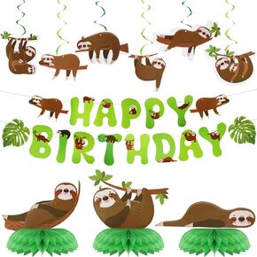 Tinlade 17 PCS Dog Sloth Party Decorations and Supplies بما في ذلك لافتات عيد ميلاد ، 3 قطع مركزية للعسل ، 6 دوامات وبطاقات معلقة لصالح جرو عيد ميلاد (نمط الكسلان)