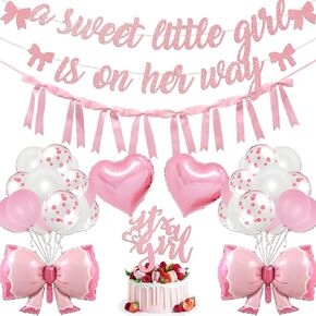 Pink Baby Shower Decorations for Girl Pink Bow Coquette Baby Shower Decorations A Sweet Little Girl is on Her Way Banner for Gender Neutral Decorations
