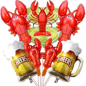 Crawfish Party Decorations Kit 9 Pcs Crawfish Foil Balloon Beer Lemon Balloon for Crawfish Boil Party Supplies Lobster Party Decorations