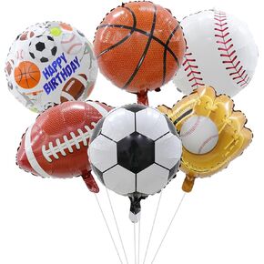 6 PCS Sports Palloons لحفلات عيد ميلاد ، كرة السلة ، والبيسبول ، وكرة القدم ، والكرة الطائرة ، والبالون ، والبالون ، والبالون ، والبالون ، والبالون الرياضة للاستحمام الطفل ، مستلزمات الديكور الحفلات.