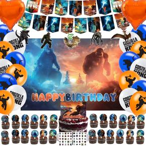 109Pcs Dinosaurs vs Monsters Party Decorations for Monster Movie Theme, Including Happy Birthday Banner,Hangings,Cupcake Toppers,Balloons,backdrop,Foil Balloons,Stickers for Birthday Party supplies