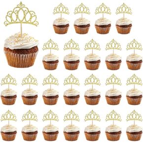 24pcs Crown Cupcake Topcake Topcake Glitter Queen Crown Cupcake تختار للملكة Princess موضوع استحمام الطفل الفتيات زواج أعياد عيد ميلاد اللوازم (Silver)