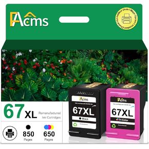 Compatible 67 Ink Cartridge Replacement for HP 67 67XL Ink Cartridges 67 67XL for Envy 6052 6058 6075 DeskJet 2732 2755 2842e DeskJet Plus 4152 4155 4158 Printer (1 Black 1 Color)