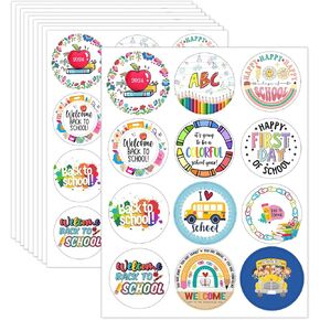 288pcs Welcome Back to School Label Stickers 1.5" Happy First Day of School Stickers Back to School Self Adhesive Decal for Card Envelope Invitation Scrapbook Gift Decor Party Favors