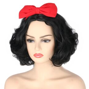 Topcosplay Womens Wigs Black Short Curly Cosplay Wigs with Bow Headband Halloween Costume Wigs