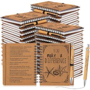 Colarr 50 Sets Starfish Spiral Notebooks Bulk You Make a Difference A6 Inspirational Journal and Motivational Bamboo Pens for Teacher Employee Thank You Gifts for Team Social Worker Volunteer