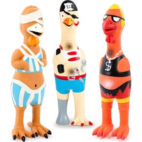 3 PCS مطاط صرير دجاج الكلب ألعاب اللاتكس التفاعلية الكلب Toy Pet Squawkers Earl Captain Jack دجاج دجاج الكلب دجاج ناعم مضغ ألعاب الكلب المولي للكلاب الصغيرة المتوسطة كبيرة كبيرة