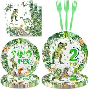 80 PCS ألوان مائية الديناصورات الثانية لوازم حفلة عيد ميلاد هدير أنا 2 أدوات مائدة عيد ميلاد تشمل لوحات وشوكات ومناديل للأولاد T-Rex Two Dinosaur 2 سنة زخرفة حفلة عيد ميلاد عمرها عامين