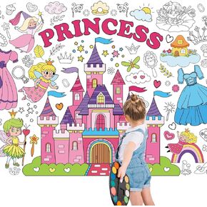Princess Giant Coloring Poster Birthday Party Decorations, Princess Castle Tablecloth Decoration Princesses Large Coloring Tablecover Decor for Girls Women 71 X 31 Inches
