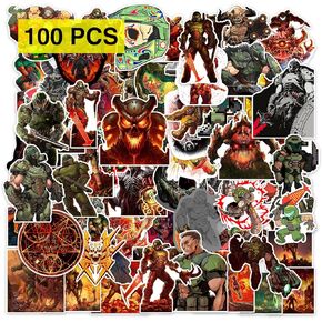 Pounchi Retro Gaming Stickers (100 Pcs) Cartoon Demon Stickers Merchandise Gifts for Party Supplies Decorations Laptop Water Bottle Vinyl Stickers for Teens Kids