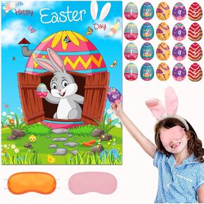 Easter Games for kids, Pin the Tail on the Bunny, Easter Games with Posters, Reusable stickers, and eye mask accessorie, easter stickers game activities for classroom family, easter decorations