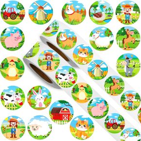 2 رولز 1000 PCS ملصقات حيوانات المزرعة للأطفال مزرعة المزرعة الفناء خنزير خنزير دجاج البقرة ملصق لطيف الحوافز لفة ملصقات الشارات للطلاب للطلاب في الفصل الدراسي اللوازم المكتبية ، 16 أنماط