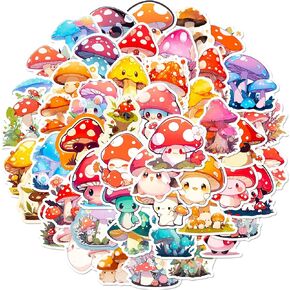 50 pcs لطيف ملصقات زجاجة ماء فطر ماء مقاوم للماء ، ملصقات فطر لطيف kawaii ، ملصقات الفطر السحرية بشكل كبير