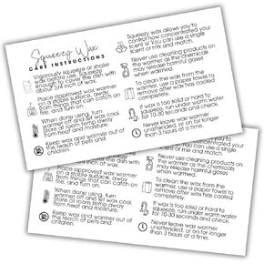 Squeezy Wax Instruction Cards Squeezable Liquid Melt Pouch Pour | 50pk 2x3.5" Minimalist Client Care Directions Long Lasting Scented Warmer