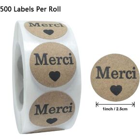 تسمية 500 قطعة/لفة Round Round Merci ملصقات لاصق فرنسي شكرا لك ملصقات العلامات بطاقات عيد الشكر ملصقات الختم ، 1INCH