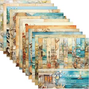 24 Sheets Ocean Theme Scrapbook Paper 6-inches Single-Sided Blue Pattern Premium Specialty Decorative Craft Paper Pad for DIY Scrapbooking Background Arts Crafts Making (C-style)