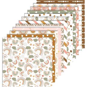 24 Sheets Boho Pattern Paper Pad 12" x 12" Boho Scrapbook Paper Double-Sided Bohemia Patterned Decorative Craft Papers Rainbow Craft Papers for DIY Card Making Photo Album