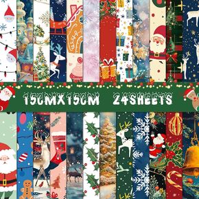24 Sheets Christmas Themed Scrapbook Paper, 6x6'' Xmas Craft Paper Papermania Folded Flat in 24 Designs for Christmas Card Making Scrapbook Winter Photo Album Decor (C, 6x6in)