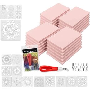 Rubber Block Stamp Carving Block Stamp Making Kit with Cutter Tools, 25 Blocks, Lino Carving Tool, 16 Stencils