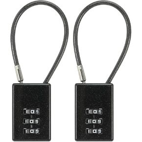 PATIKIL 2 Pack 3 Digit Combination Lock, Helmet Padlock Cable Lock Gym Locker Lock with 0.44Ft Flexible Security Steel Lock Wire for Bike Locker Travel Luggage, Gold