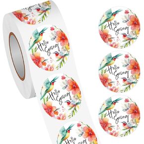 Heyfibro 500 PCS 1.5 بوصة Hello Spring Stickers لفة للبالغين ، وتعبئة الهدايا ، والبطاقات ، وأكياس الحلوى ، والمظاهر ، وإمدادات الحفلات (الطيور)