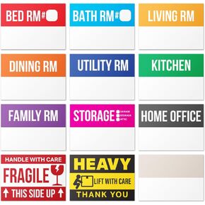 Home Moving Labels (3 x 2 inch, 10 Designs - 300 Labels) for 1-2 Bedroom, Color Coded Moving Stickers w/Writable Note Area, Fragile, Heavy & Extra Blank Stickers