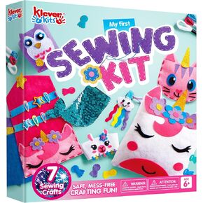 Klever Kits 7 مشاريع الخياطة- أول مجموعة خياطة- سهلة DIY Wildlife Artworks of Unicorn Pillow و Mermaid Card ، هدية للأطفال الذين تتراوح أعمارهم بين 6 سنوات