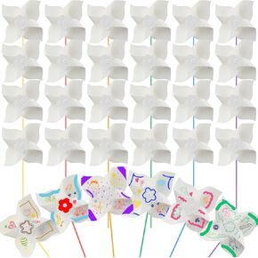 Poen 36 Pcs 9 Inches DIY Pinwheels Paper Handicraft for Kids Bulk Jumbo Pinwheels Big Color Your Own White Blank Windmills Large Spring Summer Arts Handicraft for Kids Patriotic Project Party Favor