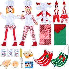 36 PCS عيد الميلاد إسكان إكسسوارات ملحقات قزم مع عيد الميلاد نوم أكياس استحمام ساحة و Chef Hat Charf Jaints Christmas Elf Hammock Xmas Taxtory لزينة الدمية (الكلاسيكية)