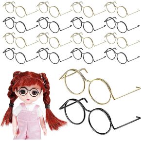 ToyAndona 20pcs نظارات دمية Mini Doll نظارات الأسلاك المعدنية الأسلاك المعدنية لإكسسوارات أزياء الدمى الصغيرة (الذهب والأسود)