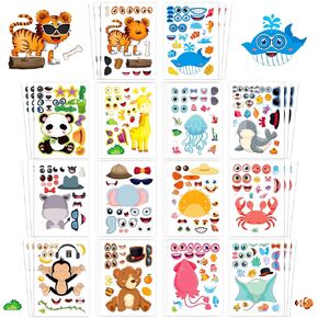 24 Safari Animal Make-A-Face Sticker Facts for Kids ، Mix و Mix Faints Funds ، Fun Fun Kids ، stivits stivities jungle & zoo form
