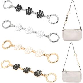 4 PCS Camellia Presender Caushender Pres Strap Strap Sextender سلسلة موسع للنساء حقائب اليد الرائعة إكسسوارات استبدال سلاسل حقيبة سحر حقائب اليد مصنوعة لوازم (زهرة)