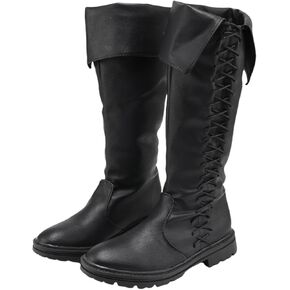 Unsex Retro Medieval Renaissance Pull On Boots Mid Calf Gothic Boots Halloween Cosplay Cuff Shoes Black