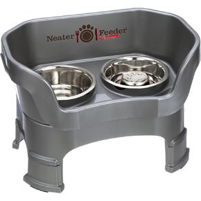 Fearer Feeder Deluxe Deluxe مع ملحقات الساق وعاء تغذية بطيئة ، gunmetal