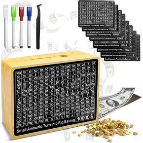 مربع التوفير الخشبي الخشبي المربع الخشبي 10000-أموال مع Counter | Kakeibo Money Box ، أهداف قابلة للتخصيص Bafgy Bank | 10000 مربع تحدٍ للتوفير ، صندوق نقدي للبالغين (ألوان الخشب/د)